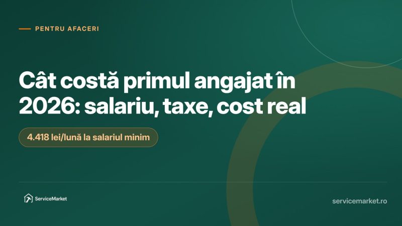 Antreprenor calculând costul total al primului angajat în 2026: salariu brut, contribuții și taxe