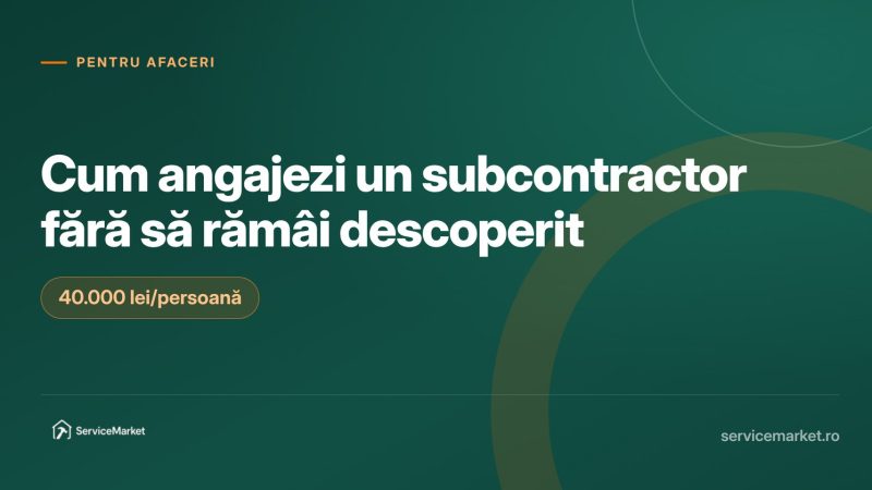Grafică de articol despre cum angajezi un subcontractor în siguranță: verificări în registrele publice, contract și riscuri fiscale